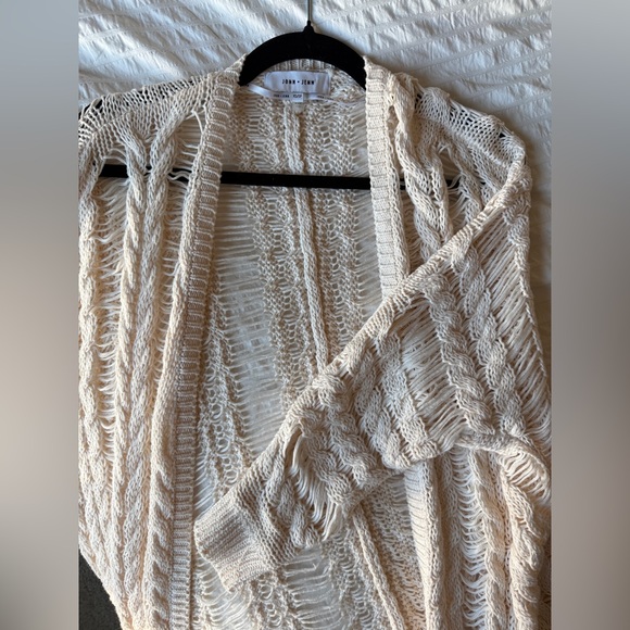 John + Jenn Open Knot Crochet Cardigan Natural Oversized Boho Chic Sweater XS - Picture 5 of 6